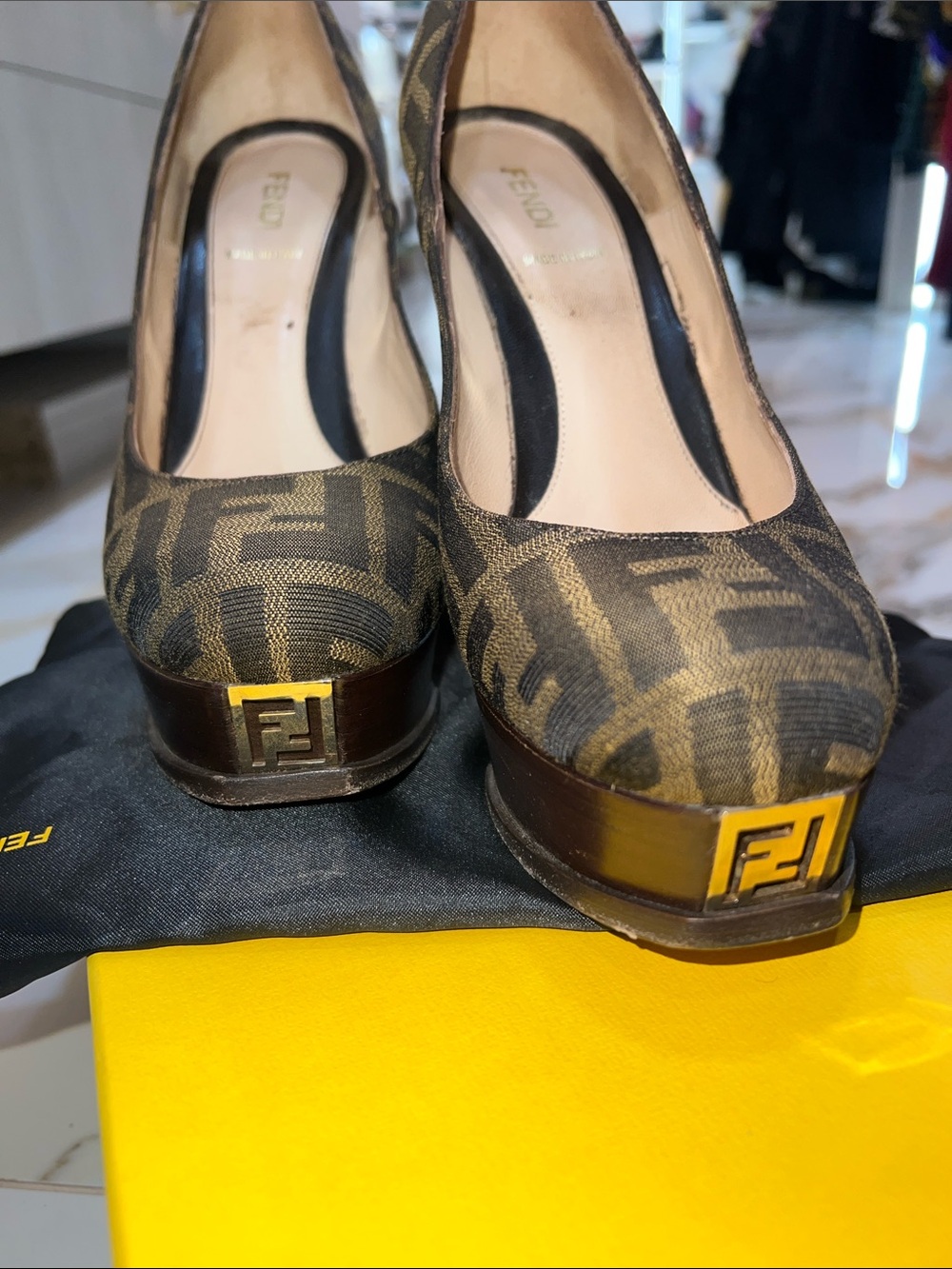 Fendi Brown Zucca Logo Platform Pumps